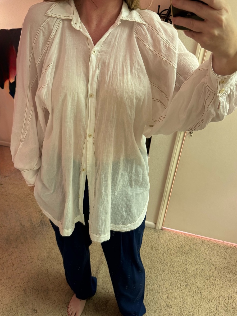 FARM Rio White Sheer Lightweight Button-Up Shirt